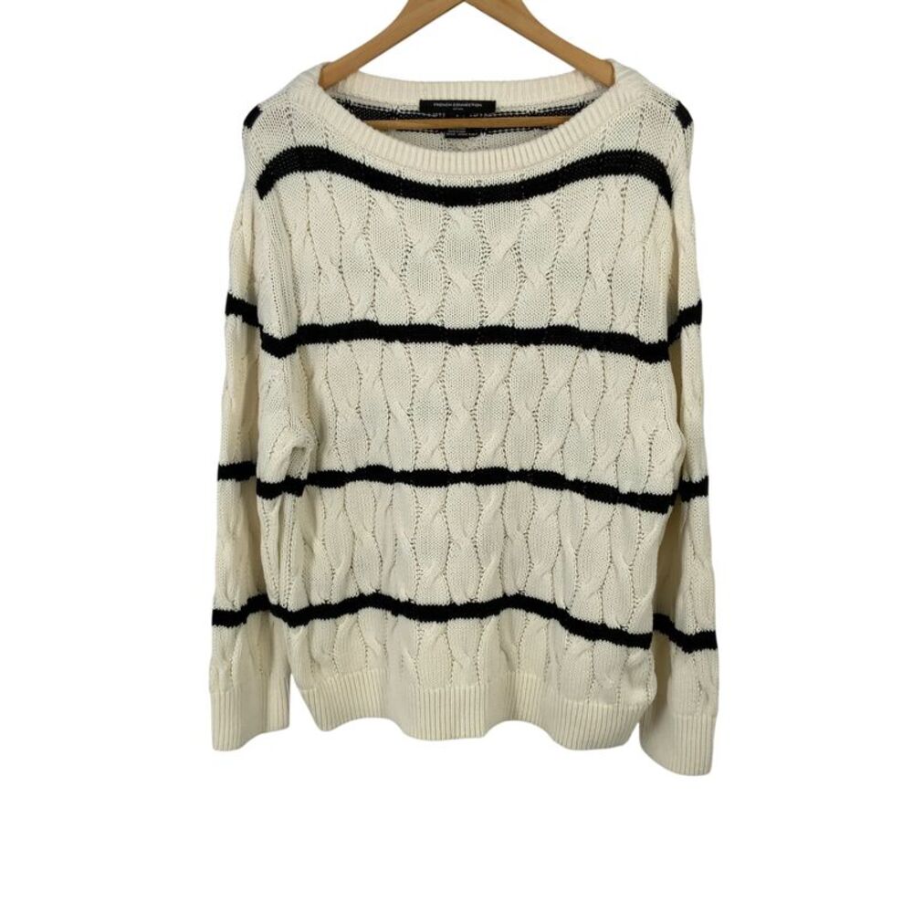 French Connection Mozart Chunky Boat Neck Cable Knit Sweater Cream S
